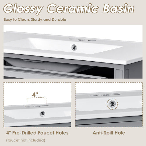 36'' Bathroom Vanity With Top Sink, Modern Bathroom Storage Cabinet With 2 Drawers And A Tip-out Drawer, Single Sink Bathroom Vanity
