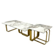 Modern Rectangular Coffee Table Set With Sintered Stone Top, Gold Metal Frame, For Bedroom, Living Room