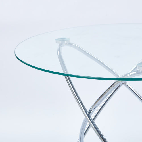 Dining Table With Chrome Metal Leg And Tempered Glass,Modern Space Saving Kitchen Table For Living Room,chrome Color Metal Legs