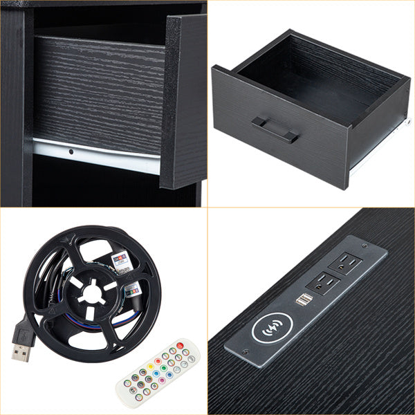 Black Single Drawer Bedside Table With Socket And LED Light
