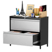 Lateral File Cabinet With 2 Drawer,Metal Wide Filing Cabinet With Lock And Business Card Slot For Home Office School Hanging Letter,Legal,F4,A4 Size Folders,Required Assembly,Black And Grey